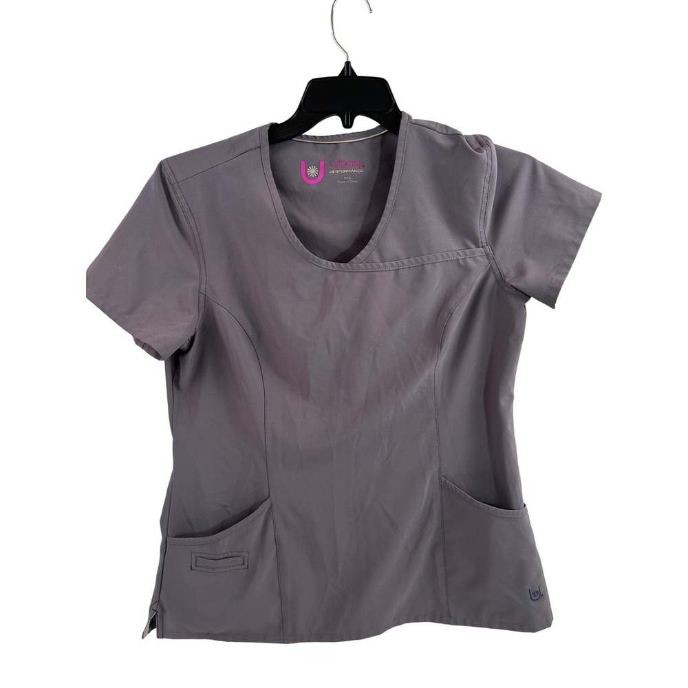 Urbane Performance Scrub Top Medium Gray V-Neck Short Sleeve Women
